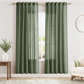 Olive Green Linen Curtains 80 Inch Length 2 Panel Set Back Tab Rod Pocket Semi by Nanspring