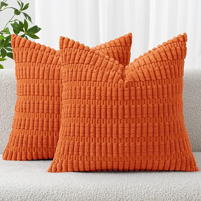 MIULEE Pack of 2 Orange Corduroy Decorative Pillow Covers 18x18 Inch Soft Boho by MIULEE