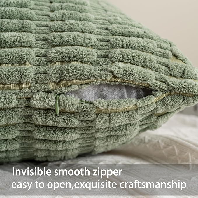 Pack of 2 Christmas Green Corduroy Decorative Throw Pillow Covers 24x24 Inch - Image 3