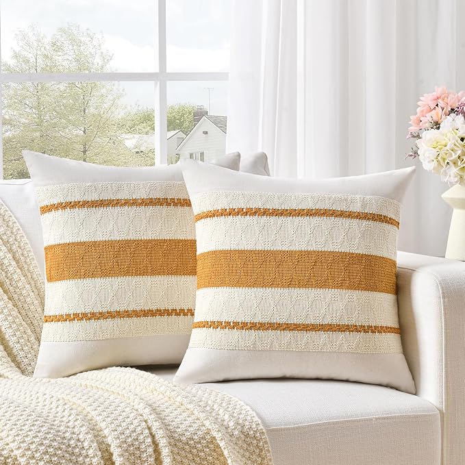 Fancy Homi Set of 1 Mustard Yellow Fall Decorative Throw Pillow Cover 20x20 Inch - Image 2