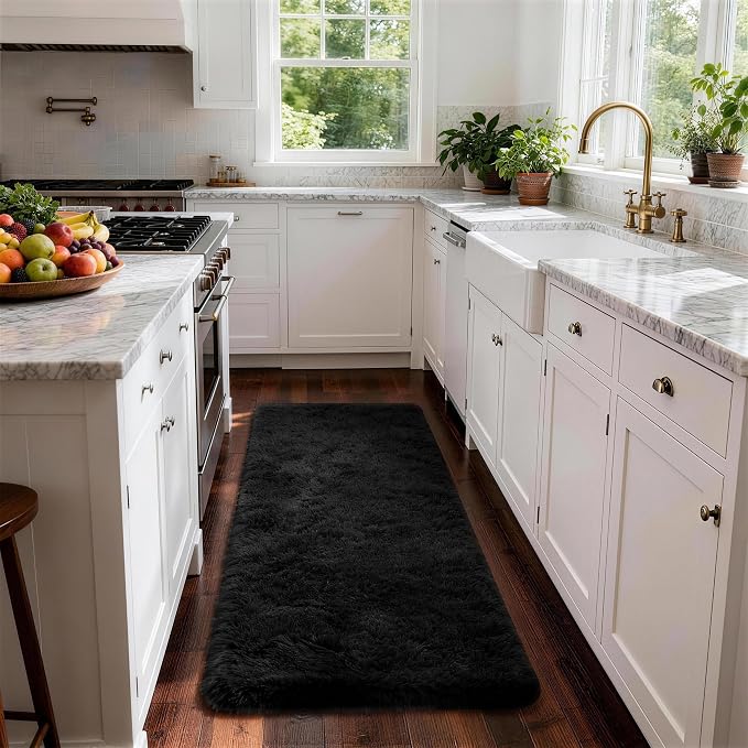 Ophanie Runner Rug for Hallway, 2x6 Bedroom Black Runner Rugs, Non Slip Fluffy - Image 6