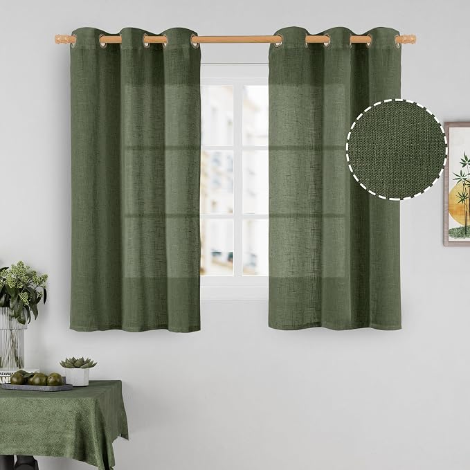 LAMIT Semi Sheer Linen Curtains 48 Inch Length, Light Filtering Panels Bronze by LAMIT