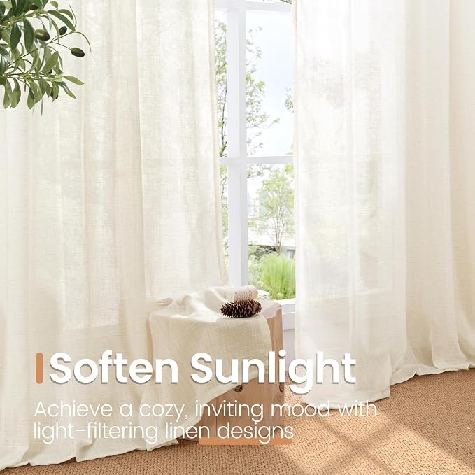 BGment Ivory Linen Curtains 84 Inches Long 2 Panels Set - Image 5