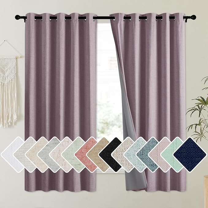 NICETOWN Chaise Mauve Vintage Linen 100% Blackout Curtains by NICETOWN