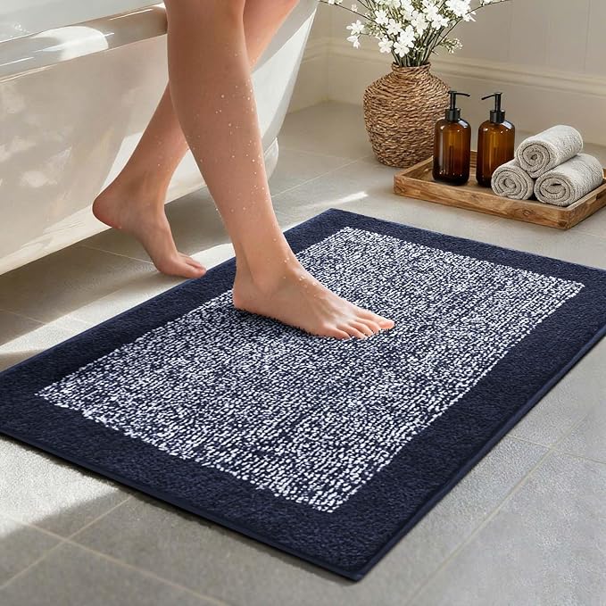 36x24 Large Bathroom Rugs Washable Non Slip, Dark Blue Bath Mat by Unknown