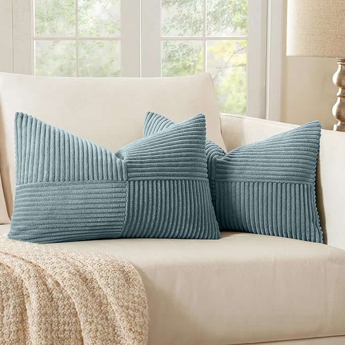 MIULEE Sky Blue Decorative Lumbar Throw Pillow Covers 12x20 Inch by MIULEE