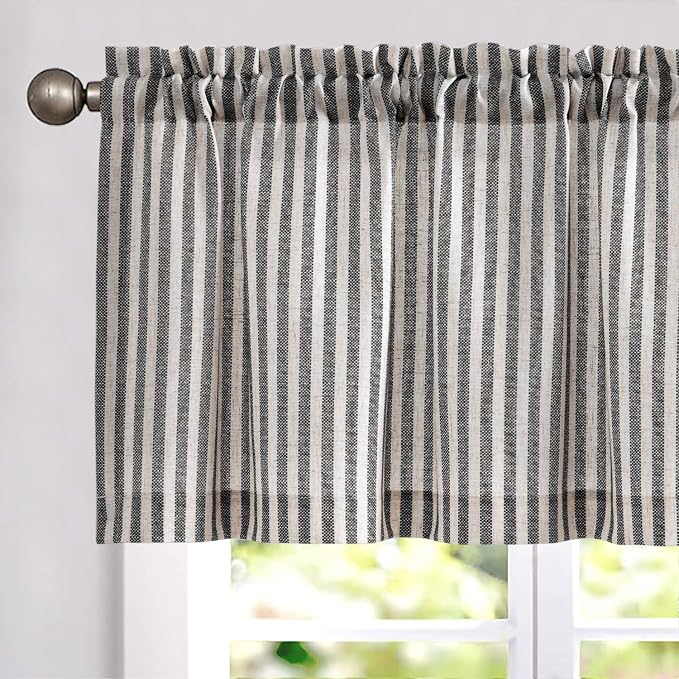 jinchan Valance Curtain Linen Textured Striped Window Curtain by JINCHAN