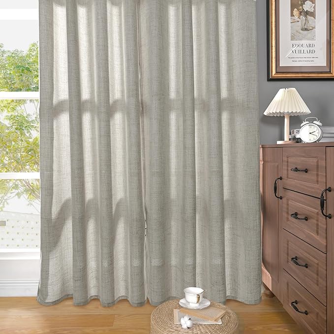 YoungsTex Dark Grey Linen Curtains 48 Inch Length - Image 7
