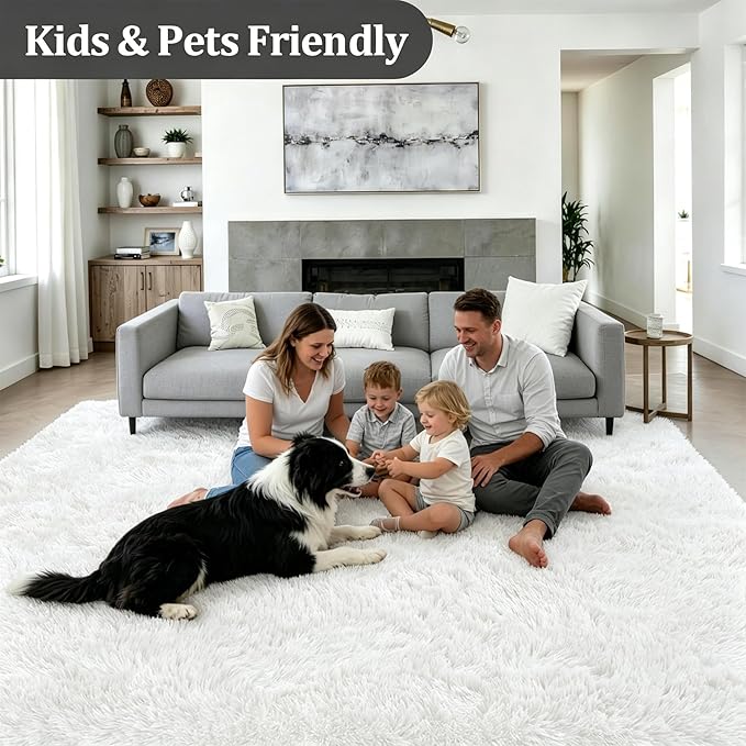8x10 Area Rug Living Room Bedroom: Fluffy Plush Shag Carpet Ivory | - Image 4