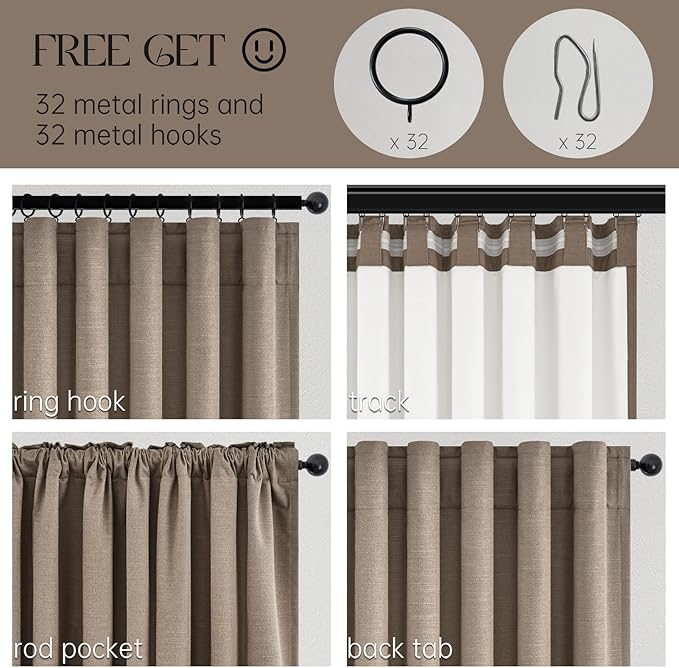 102 inch long blackout curtains 2 Panels 100% Black out Linen texture Curtain - Image 6