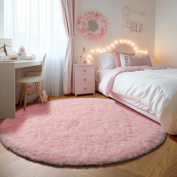 ONASAR Light Pink Round Area Rugs 5ft by ONASAR