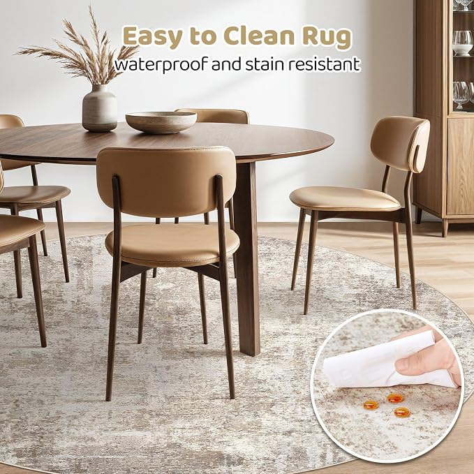 LOONGRUG Round Rug 8x8 Washable Large Neutral Modern Circle Rug | Abstract Soft - Image 5