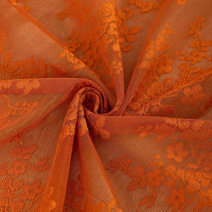 YJ YANJUN Vintage Lace Curtains 96 Inches Long- Rust Floral Terracotta Bay - Image 6