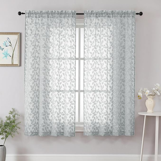 Chyhomenyc Light Grey Sheer Curtains 63 Inch Length 2 Panels Set, Light by Chyhomenyc