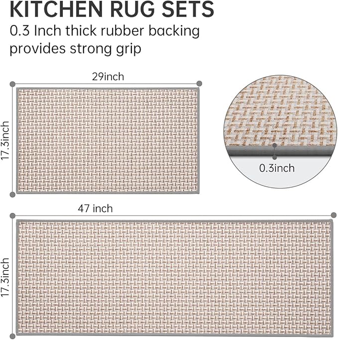 eqivei Kitchen Rugs and Mats Non Skid Washable Set of 2 PCS, Absorbent Runner - Image 2