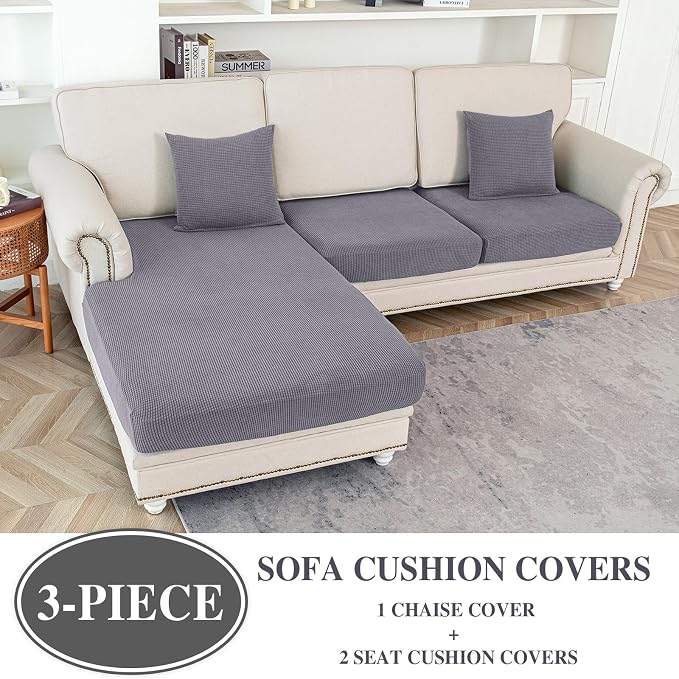 Couch Cushion Covers for Sectional Sofa L Shape Washable Separate Seat Chaise - Image 2