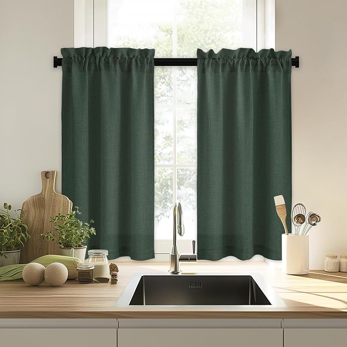 RYB HOME Cafe Curtains 24 inches Length, Linen Sheer Short Curtains - Image 6