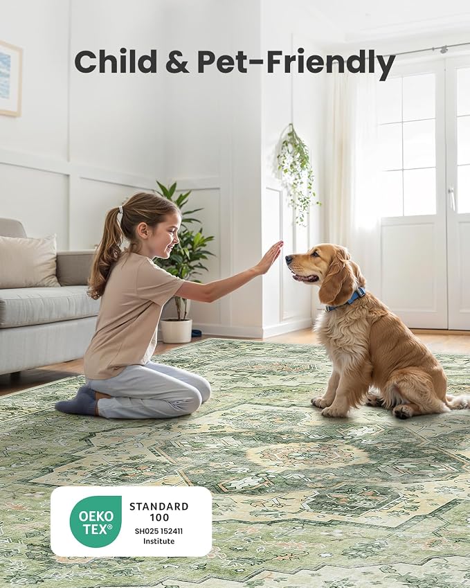 AMADA HOMEFURNISHING 8x10 Area Rug, Washable Low-Profile Large Area Rug - Image 6