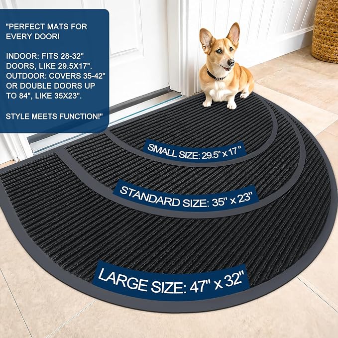 OLANLY Half Circle Front Door Mat 33x21, Waterproof Heavy-Duty Doormat | Black - Image 2