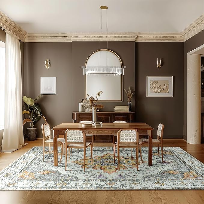 Area Rugs 9'x12' Washable Non-Slip, Floral Vintage Distress Print Pattern - Image 9