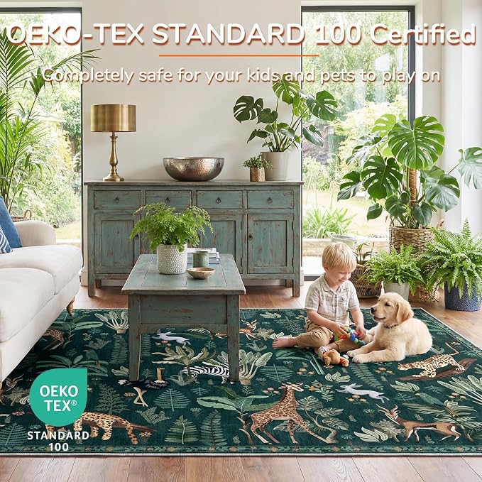 OPPODREAM Animal Soft Area Rugs 5x7, Washable Green Rug - Image 3