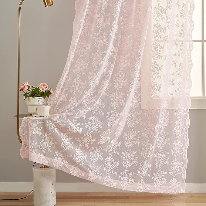 YJ YANJUN Vintage Lace Curtains 96 Inches Long 2 Panels Set Elegant Chic Floral by YJYANJUN