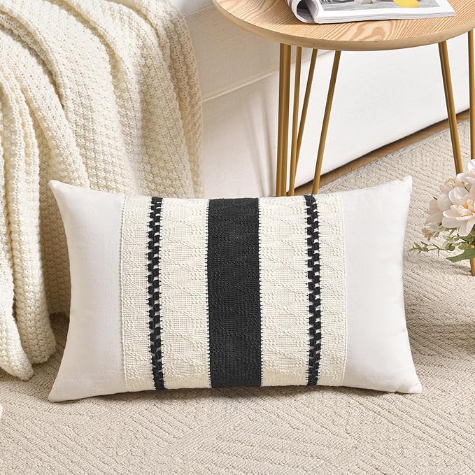 Fancy Homi Set of 1 Boho Black Long Lumbar Decorative Throw Pillow Cover 14x24 by Fancy+Homi