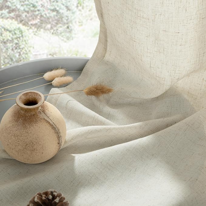 YoungsTex 90 Inch Length Beige Linen Curtains 2 Panels - Image 8