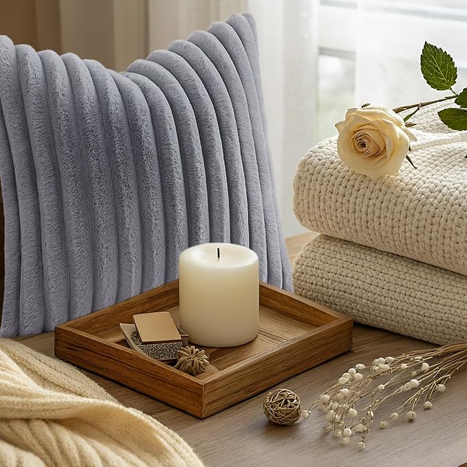 decorUhome Fall Faux Fur Throw Pillow Covers 18x18 Set of 2 Grey | Decorative - Image 9