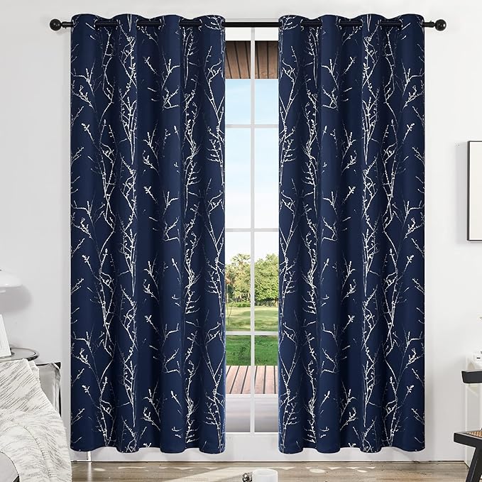 Deconovo Blackout Curtains, Thermal Insulated Soundproof Drapes, Branch Silver - Image 2