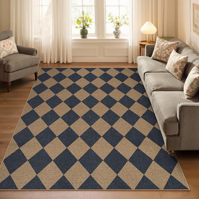 Lahome Colette Checkered Easy Jute Washable Rug, 5x7 Area Rugs - Image 5