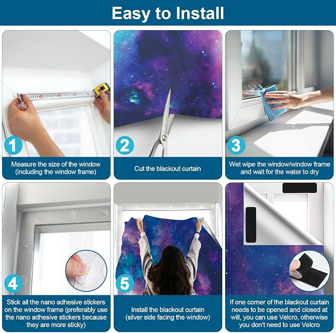 100% Blackout Curtains for Bedroom, Portable DIY Window Blinds, No Drill Window - Image 6