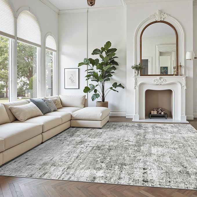 Abstract Rug 8x10 Large Living Room Rugs Neutral Modern Washable Area Rugs - Image 2
