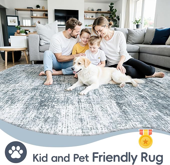 8x10 Area Rug for Living Room Bedroom: Non-Slip Modern Light Slate Blue | - Image 4