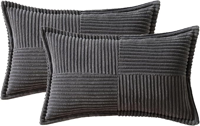 MIULEE Dark Grey Corduroy Lumbar Pillow Covers 12x20 Inch 12x20 Inch - Image 6