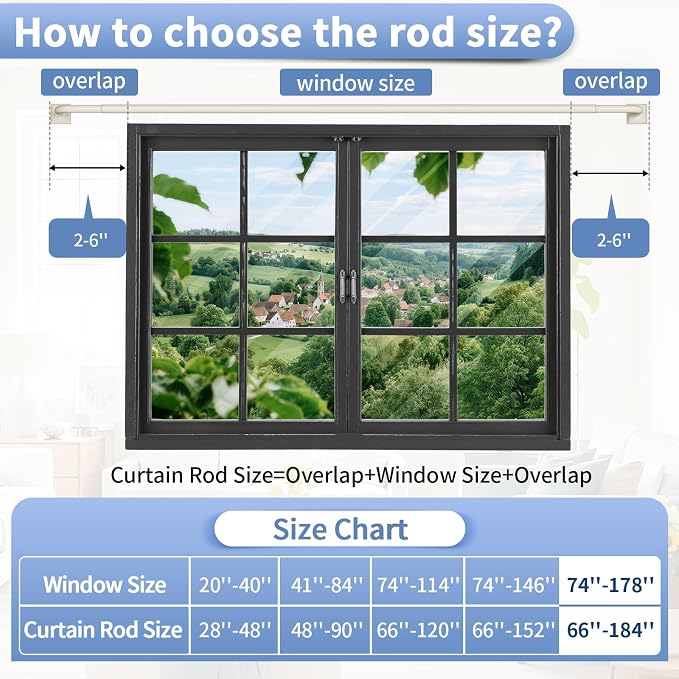 Beige White Curtain Rods for Windows 66-152Inch Heavy Duty Wrap Around Blackout - Image 9