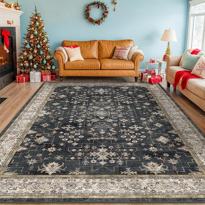 Black Farmhouse Washable 8x10 Area Rugs - Image 9