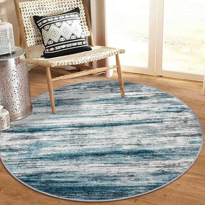 KOZYFLY Abstract Round Washable Rug 3Ft, Modern Kitchen Non-Slip Soft Small by KOZYFLY