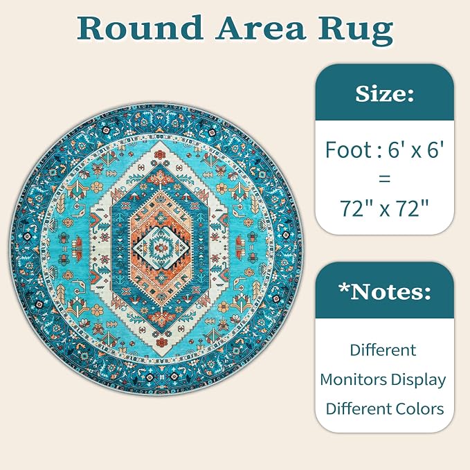 SERISSA Boho Round Area Rug, 6ft Washable Non-Slip Circle Rug, Ultra Soft - Image 6