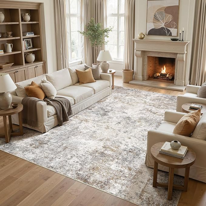 UERMEI 10x14 Area Rug Living Room Rugs Washable Neutral Brown Grey Carpet | - Image 5
