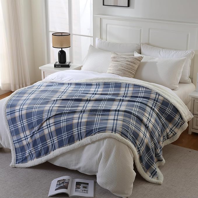 PU MEI Sherpa Blanket Queen Plaid Thick Bed Blanket, 80”*90” Super Soft Flannel - Image 7