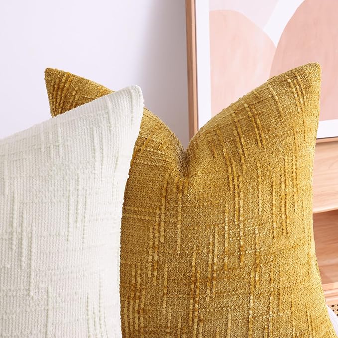 decorUhome Summer Cream White Chenille Throw Pillow Covers 20x20 Set of 2 - Image 9