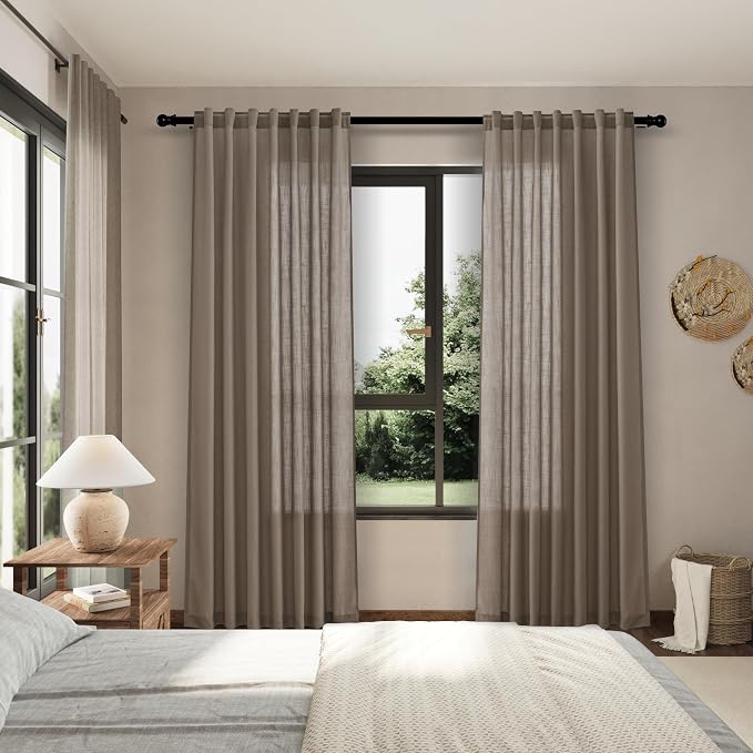 Nanspring Dark Taupe Linen Curtains 63 Inches Length 2 Panels Set - Image 7