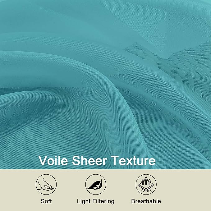 Turquoise Kitchen Curtains 30 Inch Length Tier 2 PCS, Solid Soft Half Curtains - Image 3