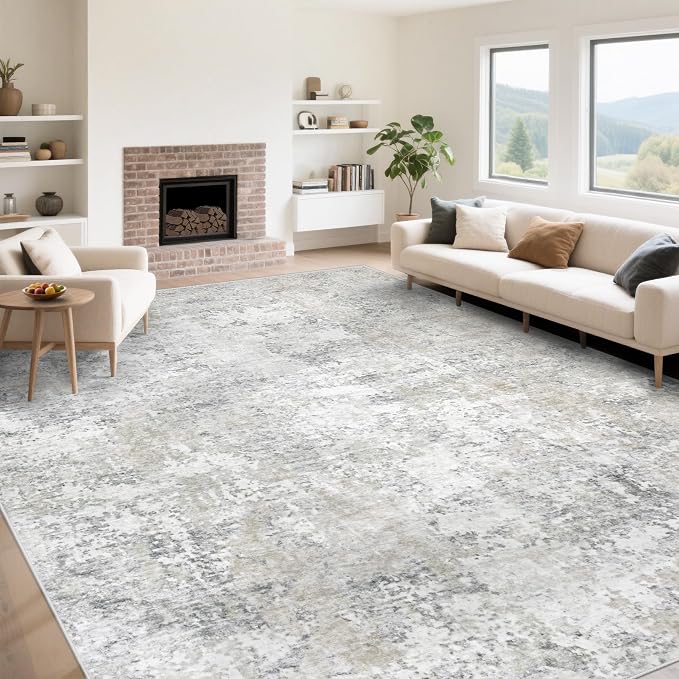 9x12 Area Rug for Living Room, Washable Modern Abstract Large Area Rug Neutral by XLUEZ