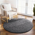 Ophanie Round Rug 2Ft Grey Circle Area Rug, Fluffy Fuzzy Bedroom Carpet by Ophanie