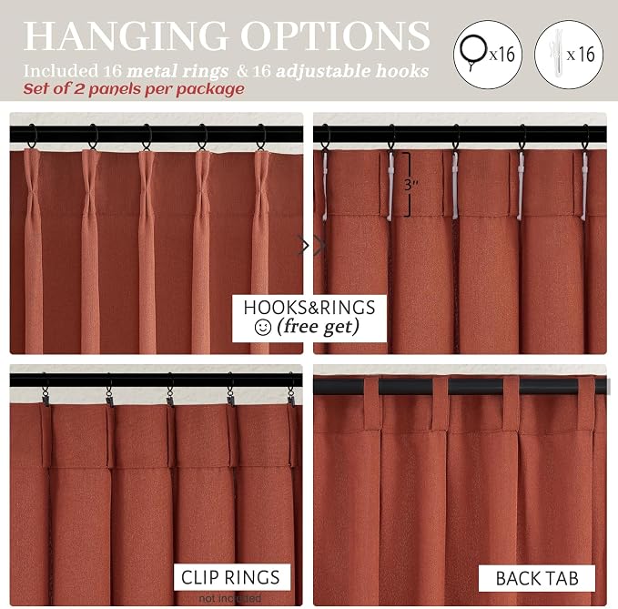 Pinch Pleated Burnt Orange Semi Sheer Curtains 102 Inches Long 2 Panels Set - Image 4