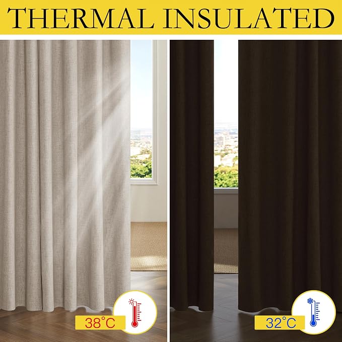 NICETOWN Oatmeal Linen 100% Blackout Curtains 120 inches Length 2 Panels Set - Image 4