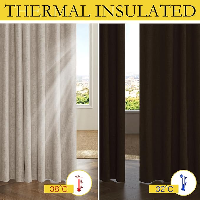 NICETOWN Full Blackout Oatmeal Linen Curtains 102" Length - Image 4