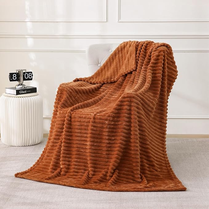 Burnt Orange Fleece Throw Blanket 108”×90” - Image 2
